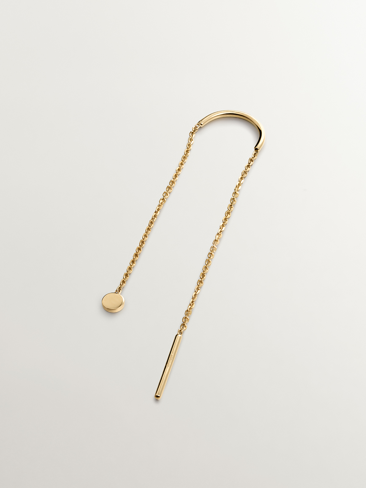 Single long 9K yellow gold earring with chain