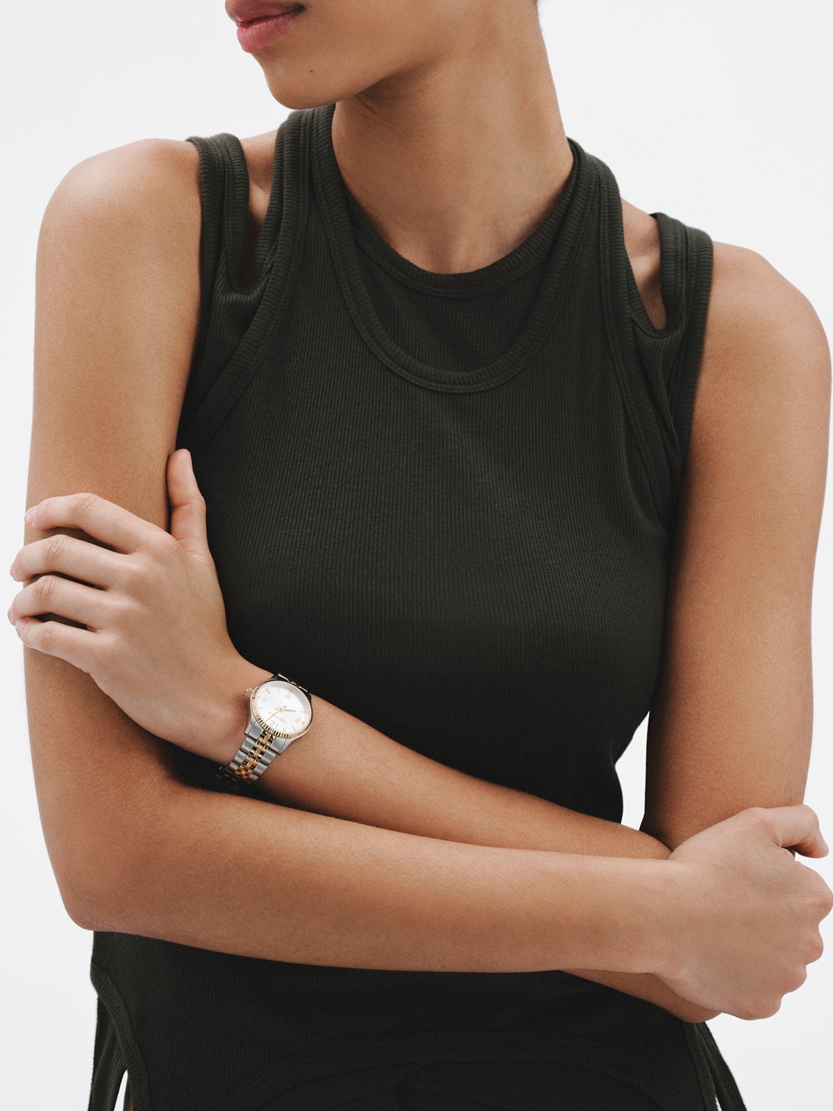 Reloj St. Barth Armis con correa de acero gris y amarillo y esfera gris